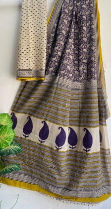 Hand block printed cotton mul saree with blouse.....Size 6.5 with blouseNatural dye n colourPure cotton (92*80)Pure hand ( without skrin chemical),