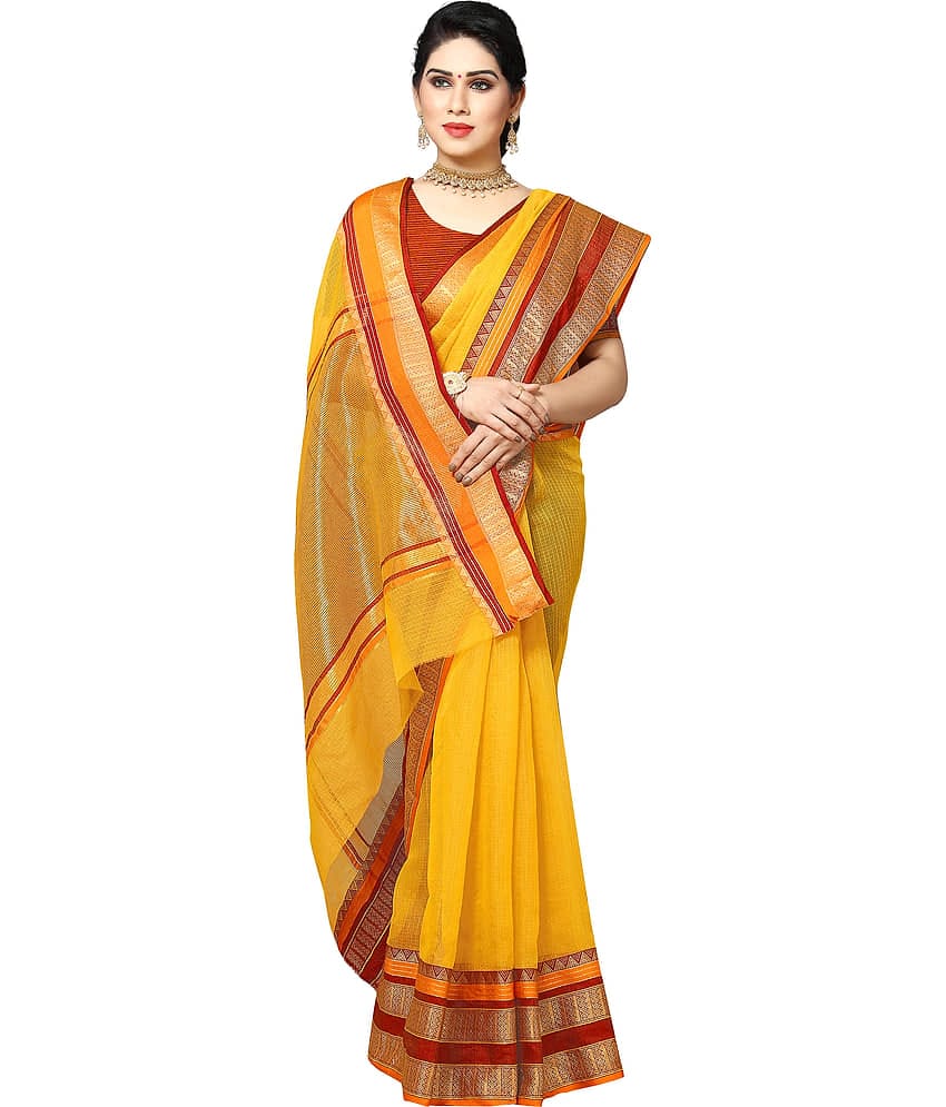 Sidhidata Cotton Silk Self Design Saree With Unstitched Blouse Piece ( Yellow )