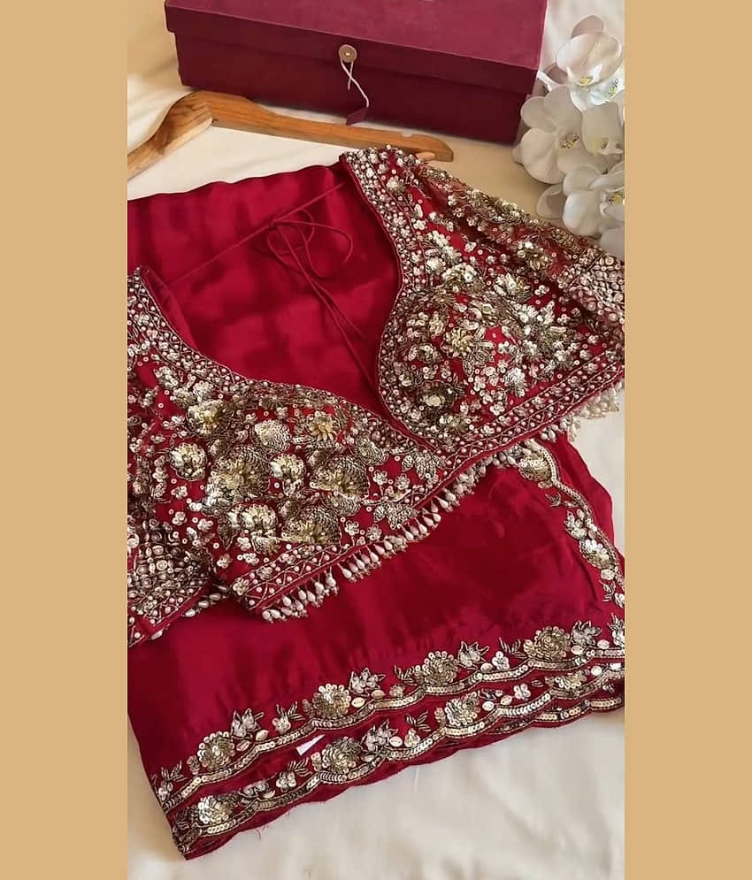 A TO Z CART Silk Blend Embroidered Regular Saree With Unstitched Blouse Piece ( Maroon )