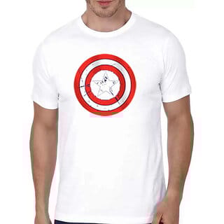 HIT SQUARE White Pure Cotton Round Neck Printed For Men