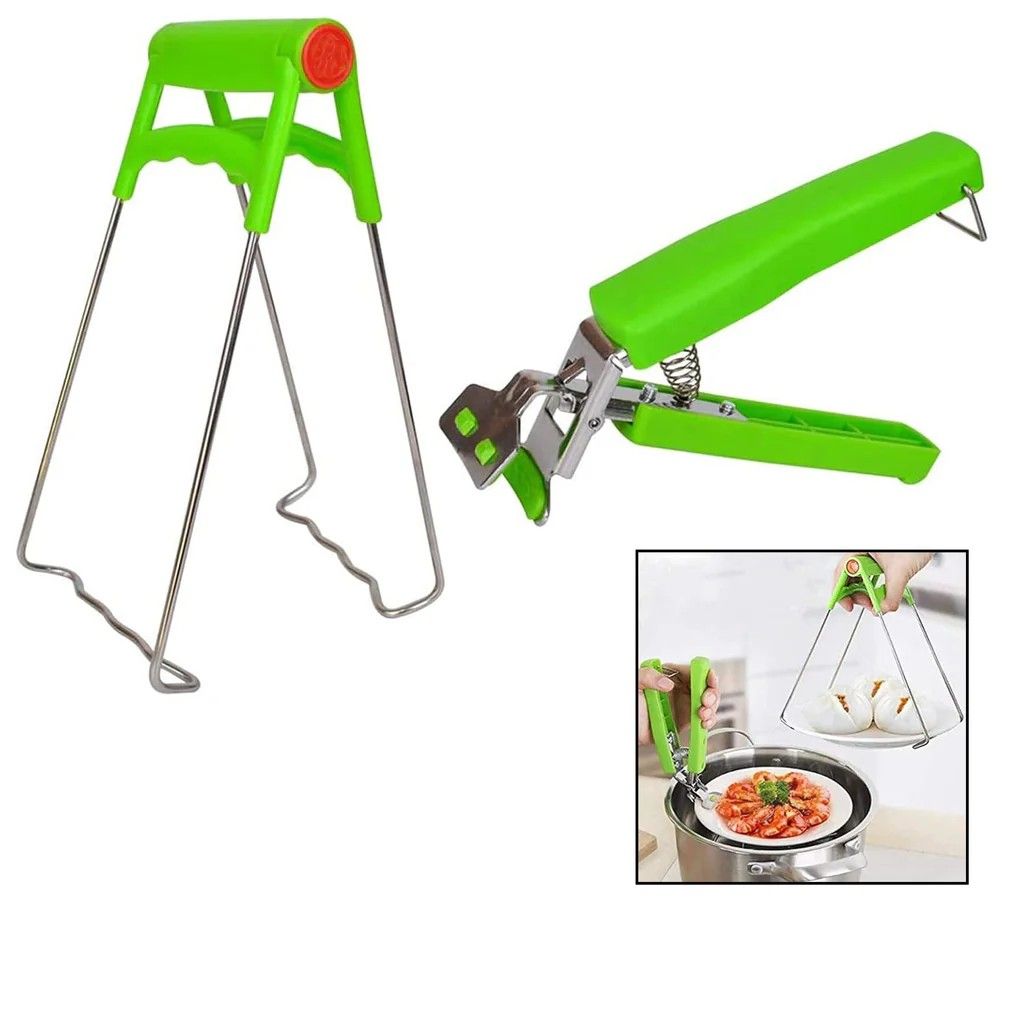 Kitchen Hot Plate Gripper, Stainless Steel Bowl Clip (Green)