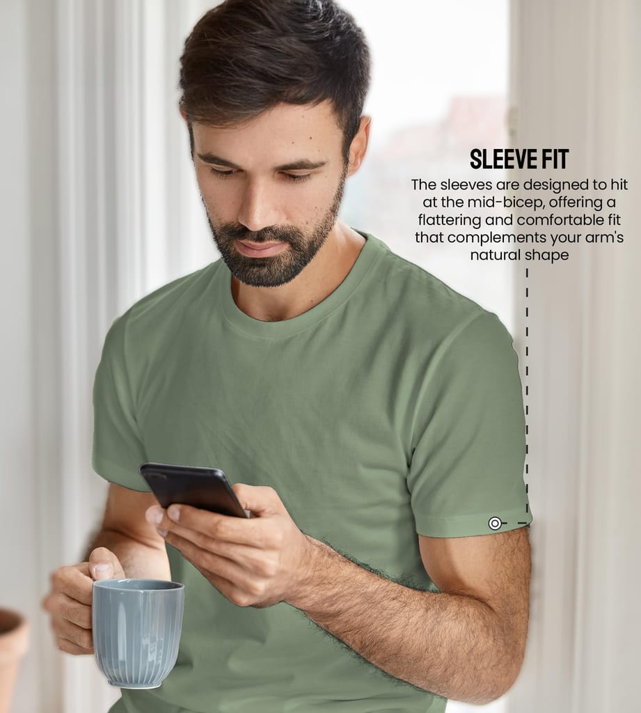 Freecultr Truly Classic Organic Men's Cotton T-Shirt | Solid Round Neck Half Sleeve | Plain Stylish t Shirts | Regular Fit | Casual T Shirt for Man Pack of 1-Moss Green