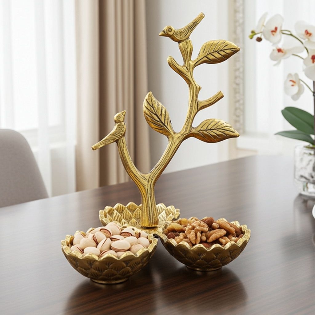 Aluminium Showpiece Tree Branch Bowl, Height : 11.5 Inch (ASMAS493 C)