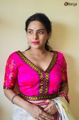 Magenta Silk Designer Blouse-XL