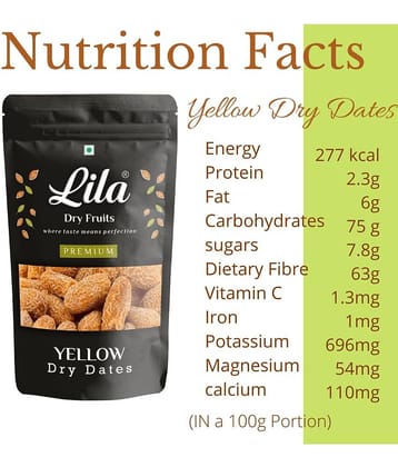 LILA DRY FRUITS Yellow Dry Dates 500g Khajoor Dry Fruit, Rich in Minerals & Fiber