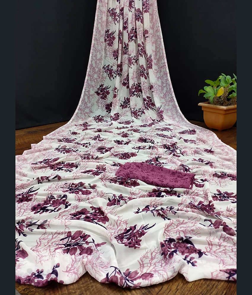 Sitanjali Georgette Printed Saree With Unstitched Blouse Piece ( Pink )