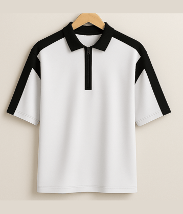 Try This Men Cotton Blend Regular Fit Colorblock Polo T Shirt ( White )
