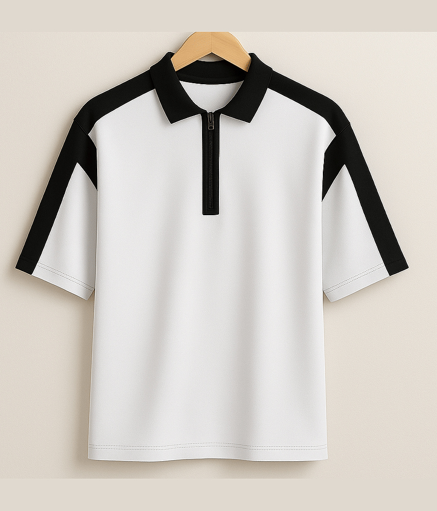 Try This Men Cotton Blend Regular Fit Colorblock Polo T Shirt ( White )
