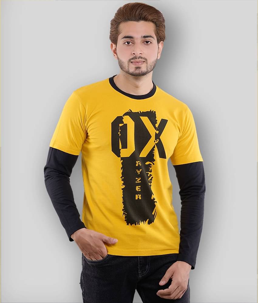 OXRYZER Pack of 1 Cotton Regular Fit Men's T-Shirt ( Mustard )