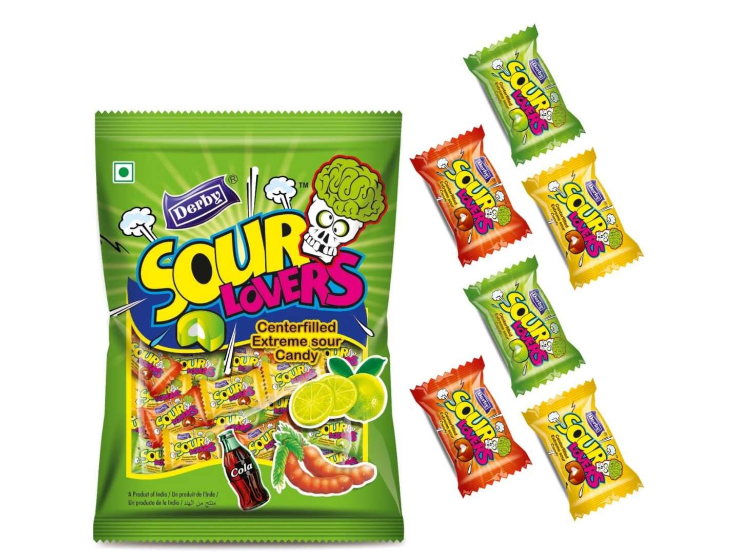 Derby Sour-Lovers Center Filled Shocker Candy (Tamarind, Lemon, Cola) Candies - Pack Of 2, 166 Candies