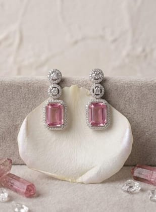 Generic Women's Brass Silver Plated Drop Earrings (Pink)-PID66255