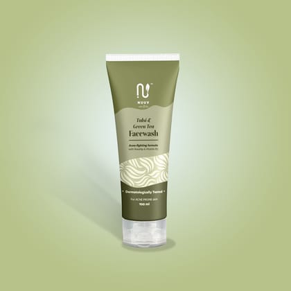 Nuuv Essentials Tulsi & Green Tea Face Wash | Natural Cleansing with Acne-Fighting Formula | Enriched with Vitamin B3 & Rosehip Extract | For All Skin Types | Removes Dirt, Oil & Impurities | 100 ml