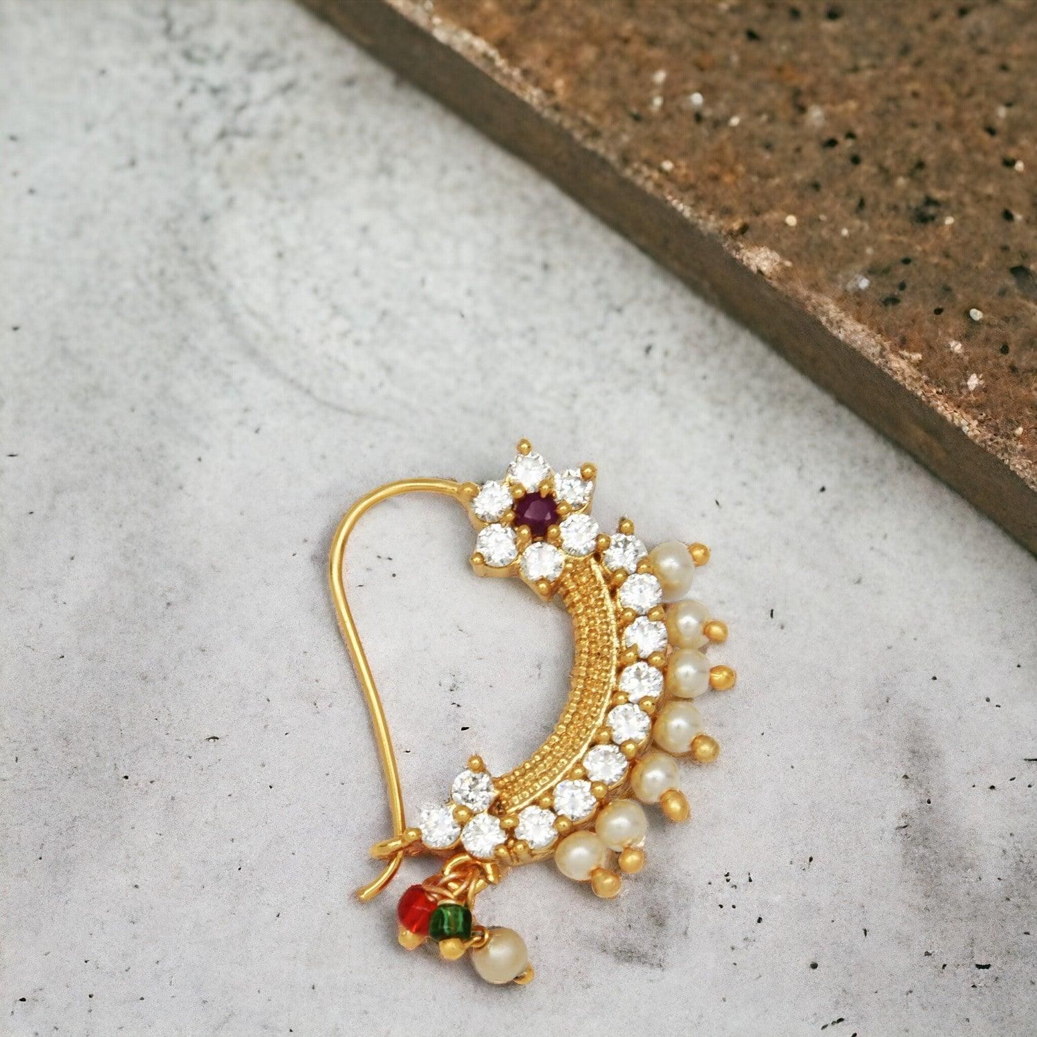 Gold-Plated  Stoned-Studded Nath