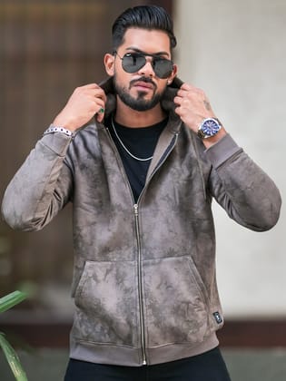 Cloud Printed DarkGreen Zipper Full Sleeve Sweatshirt-M