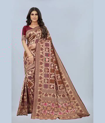 NENCY FASHION Banarasi Silk Embellished Saree With Unstitched Blouse Piece ( Red )