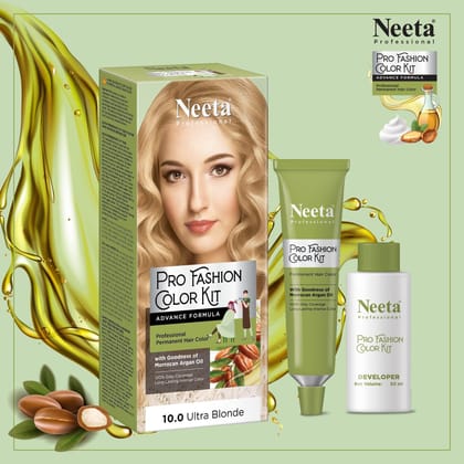 Neeta Professional Pro Fashion Color Kit 10.0 Ultra Blonde 100g, Permanent Hair Color, Creme Hair Colour for Women & Men