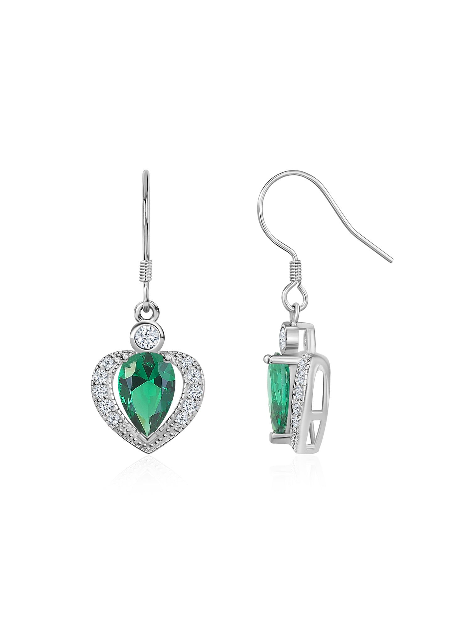 Heart Shaped Green Emerald 925 Silver Dangle Earrings For Women