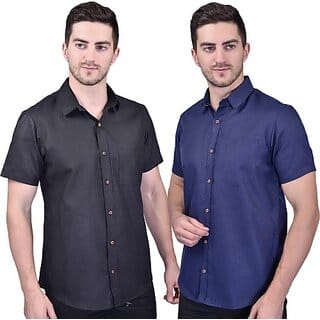 PrintCulture PRINTCULTR Men Regular Fit Solid Spread Collar Festive Shirt (Pack of 2)