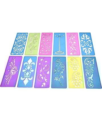 M.G ENTERPRISE DIY Plastic Rangoli Stencils For Floor and Wall PLS-A-12 Set of 12 pc (3 in x 7 in)