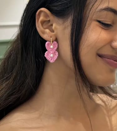 Crochet earrings Pink color