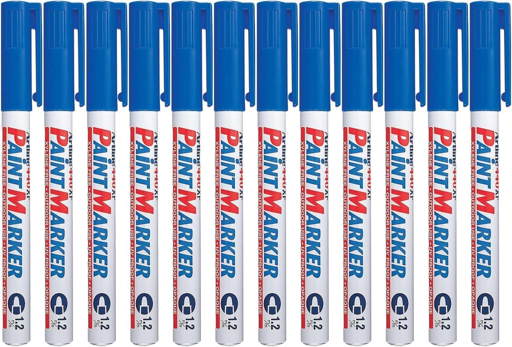 Artline 440XF Paint Markers for Wood, Plastic, and Canvas, The Ideal Waterproof Marker for Indoor/Outdoor Applications, Opaque Permanent Markers with 1.2 mm Bullet Tip, Blue, Pack of 12