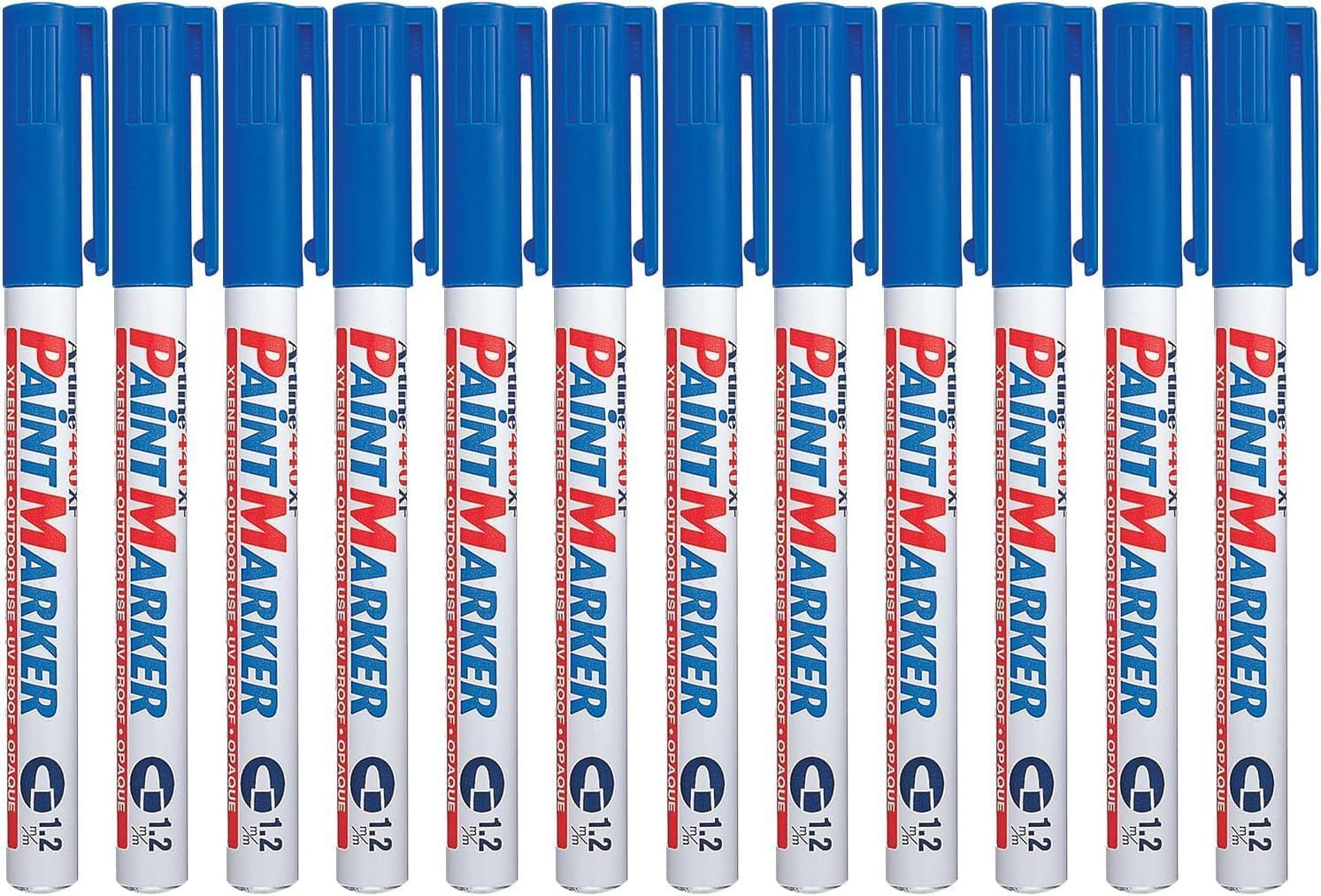 Artline 440XF Paint Markers for Wood, Plastic, and Canvas, The Ideal Waterproof Marker for Indoor/Outdoor Applications, Opaque Permanent Markers with 1.2 mm Bullet Tip, Blue, Pack of 12