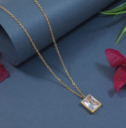 Stainless Steel Square Pendent Necklace - STNK 5475