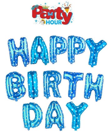 Happy Birthday Toy Decoration Foil Balloon with Polka Dot Alphabets Letter (Pack of 13 Letters)-Blue