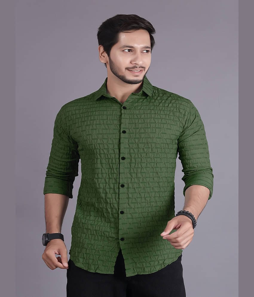 Generic Cotton Blend Slim Fit Popcorn Textured Full Sleeves Men's Casual Shirt - Green ( Pack of 1 )