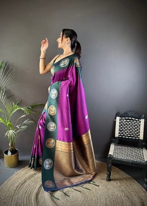 Purple Soft Silk Butti Zari Weaving Work Banarasi Saree