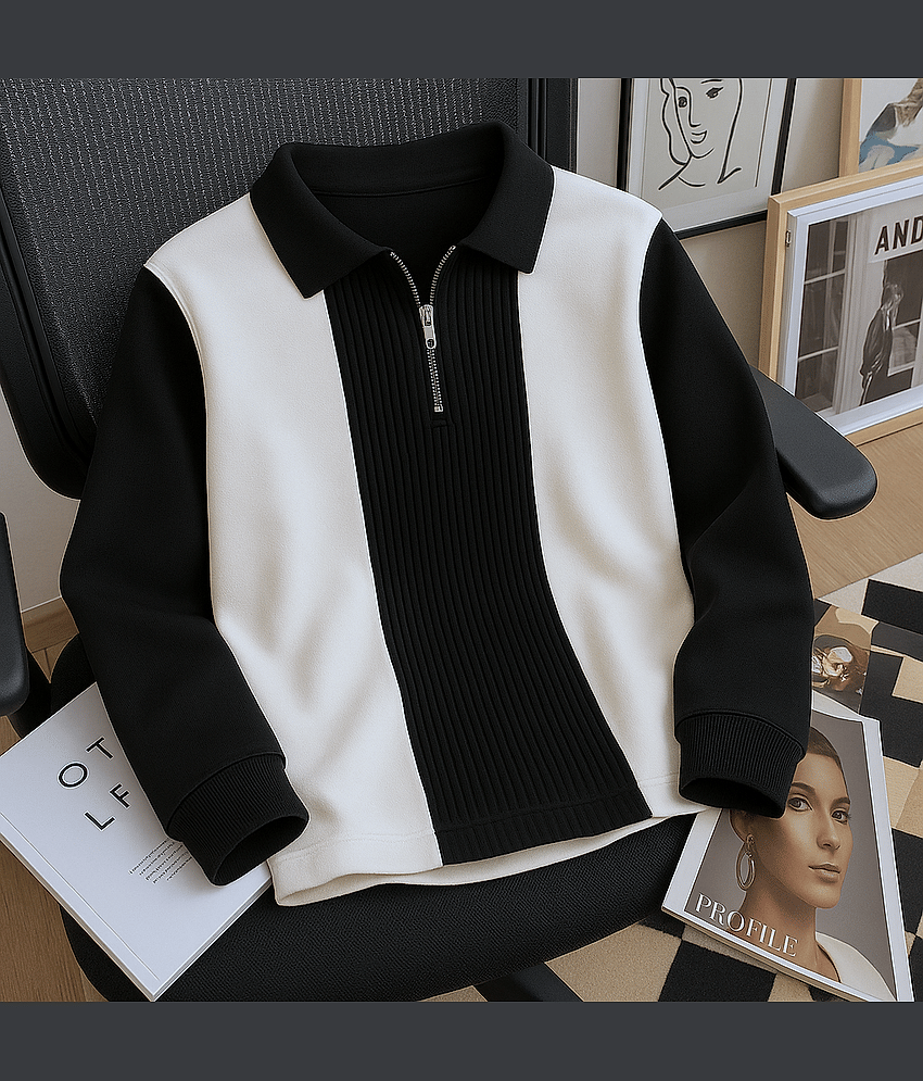 Try This Men Cotton Blend Regular Fit Colorblock Polo T Shirt ( Black )