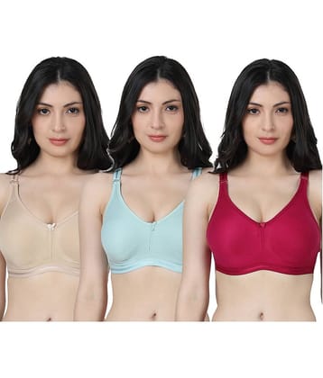 Ladyland Pack of 3 Cotton Blend Non Padded Everyday Bra For Women ( Multicolor )