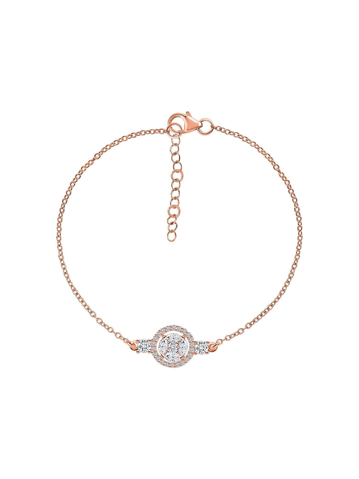 Rose Gold Halo Design Cluster Bracelet For Women