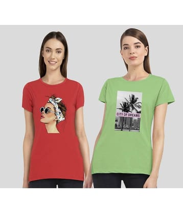 CHOZI Women Cotton Blend Printed Regular Fit Round Neck T-Shirt ( Multi Color )