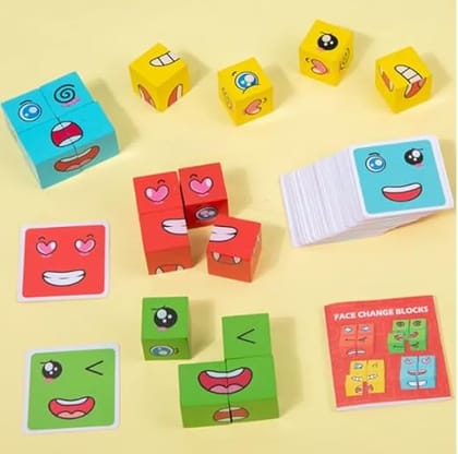 Toy Imagine Face Change Blocks Game for Kids  4 Player Fun and Educational Emotion Recognition Toy with 72 Cards, 4 Sets of Cubes, and Bell