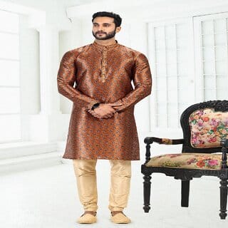 Raivat Ethnic Rust Brown Colour Banarasi Silk Digital Print Kurta Pajama 2068 Raivat Ethnic Rust Brown Colour Banarasi Silk Digital Print Kurta Pajama 2068