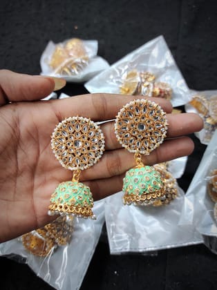Traditional kundan meenakari jhumka earrings ad stone Set By Zevar