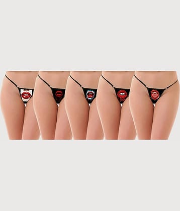 D Naked Pack of 5 Blended Printed Women's G-Strings ( Multi Color )