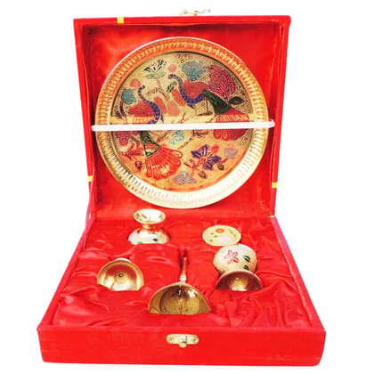 Brass Puja Thali Set With Valvet Box (BMAS297 B)