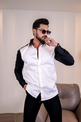 White Black Premium Satin Designer Shirt