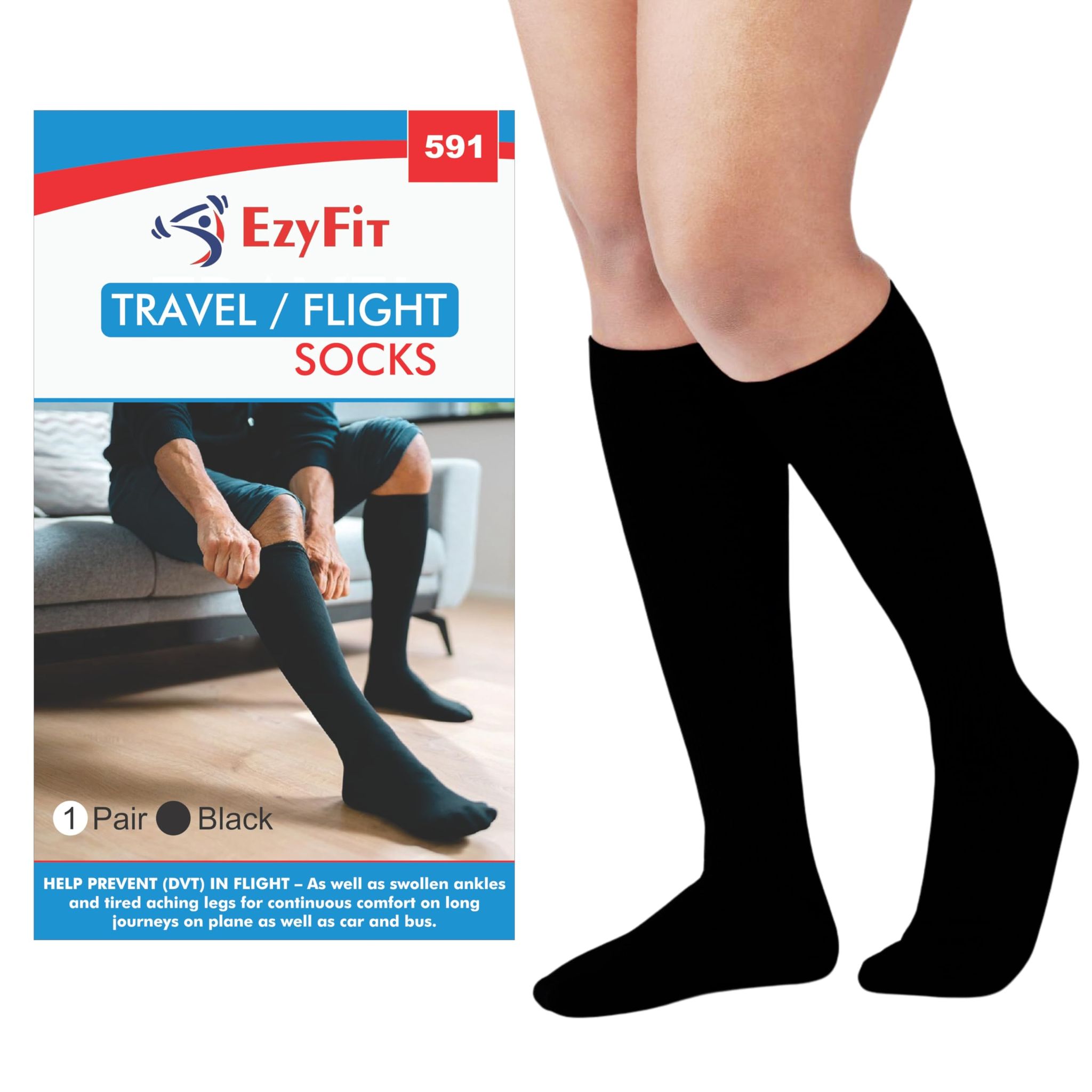 EZYFIT Medical Compression Flight Socks Men & Women | 18-21 mmHg at Ankle | Relieves Tired and Aching Legs I Pain Relief and swellings | Ideal for Frequent Flyers I Pregnant Women Desk Job Workers and Long Hour Standing