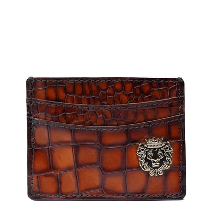 Smokey Finish Card Holder in Tan Deep Cut Leather-FS
