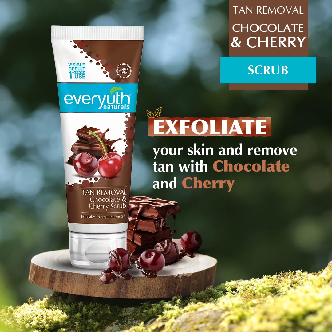 Everyuth Naturals Tan Removal Chocolate&Cherry Scrub|D Tan,Detoxify&Cleanse|Paraben Free|Antioxidant Choco&Multi-Vitamin Cherries|For Oily,Dry,Normal,Combination&Sensitive Skin - 7G