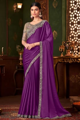 Magenta Embroidered Chiffon Silk Saree