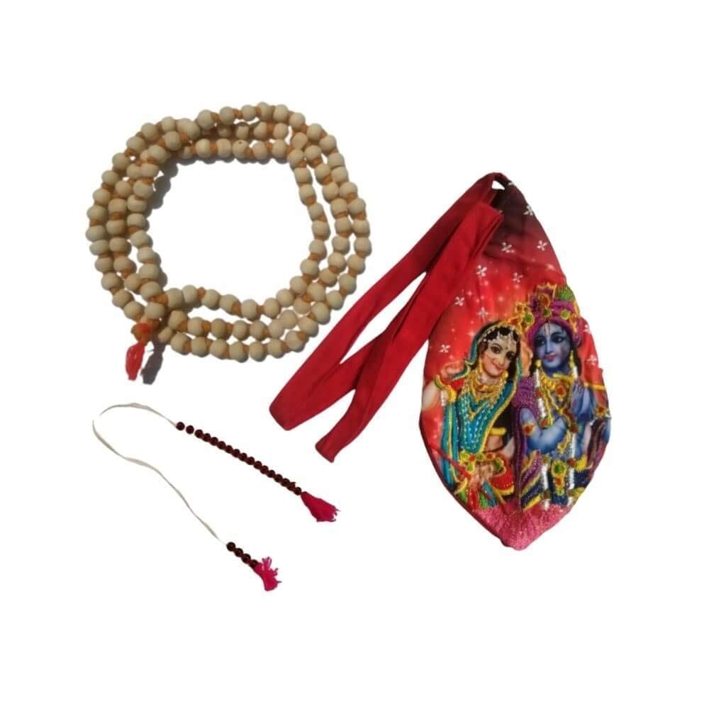 MAYAPURI Beautiful Embroidered Krishna Japa Bag/Chanting Bag with Japa Mala with Mala Counter/Sakshi Mala (1 Set) - Pooja Needs | Buy online on ZillyBuy