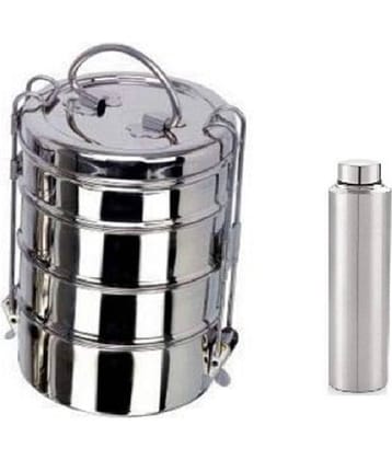 Dynore - Tiffin with bottle Silver Stainless Steel Lunch Box ( Pack of 2 ) 2790 ml
