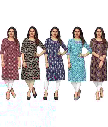 KETAKI FASHION Crepe Printed Straight Women's Kurti - Multicolor3 ( Pack of 5 )