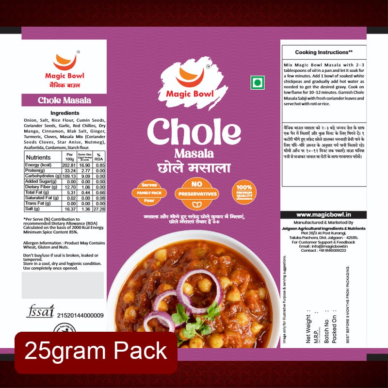 Magic Bowl Ready to Cook Chhole Masala (25g) | Traditional Punjabi Spice Blend | Robust Chickpea Curry