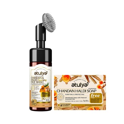 atulya Haldi & Chandan Foaming Face Wash with Chandan Haldi Soap Combo (Set of 2)