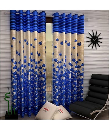 Home Sizzler Set of 2 Door Semi-Transparent Eyelet Polyester Curtains Blue